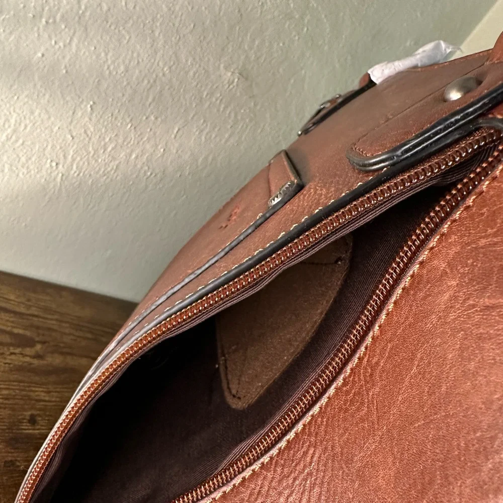 Wrangler Studded Brown Faux Leather Tote Bag - Picture 5 of 9